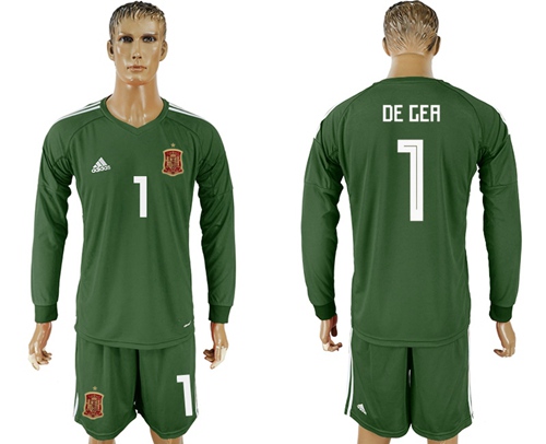 Spain #1 De Gea Army Green Long Sleeves Goalkeeper Soccer Country Jersey - Click Image to Close
